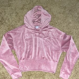 Love Streak pink super soft cropped sweater with fitted waist and hoodie